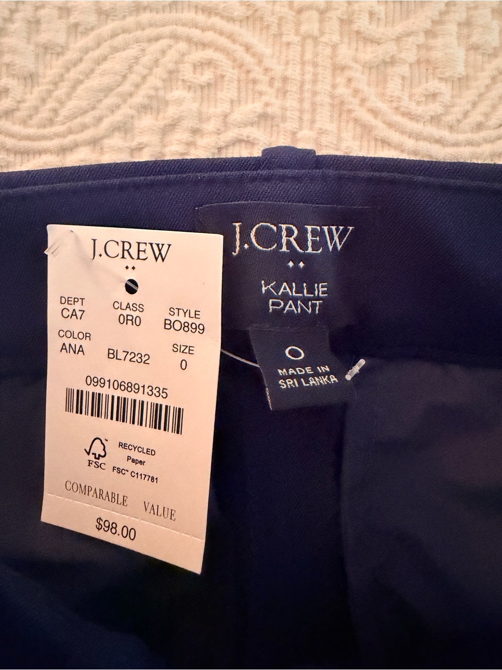 J. Crew Kallie Pant in Navy Blue